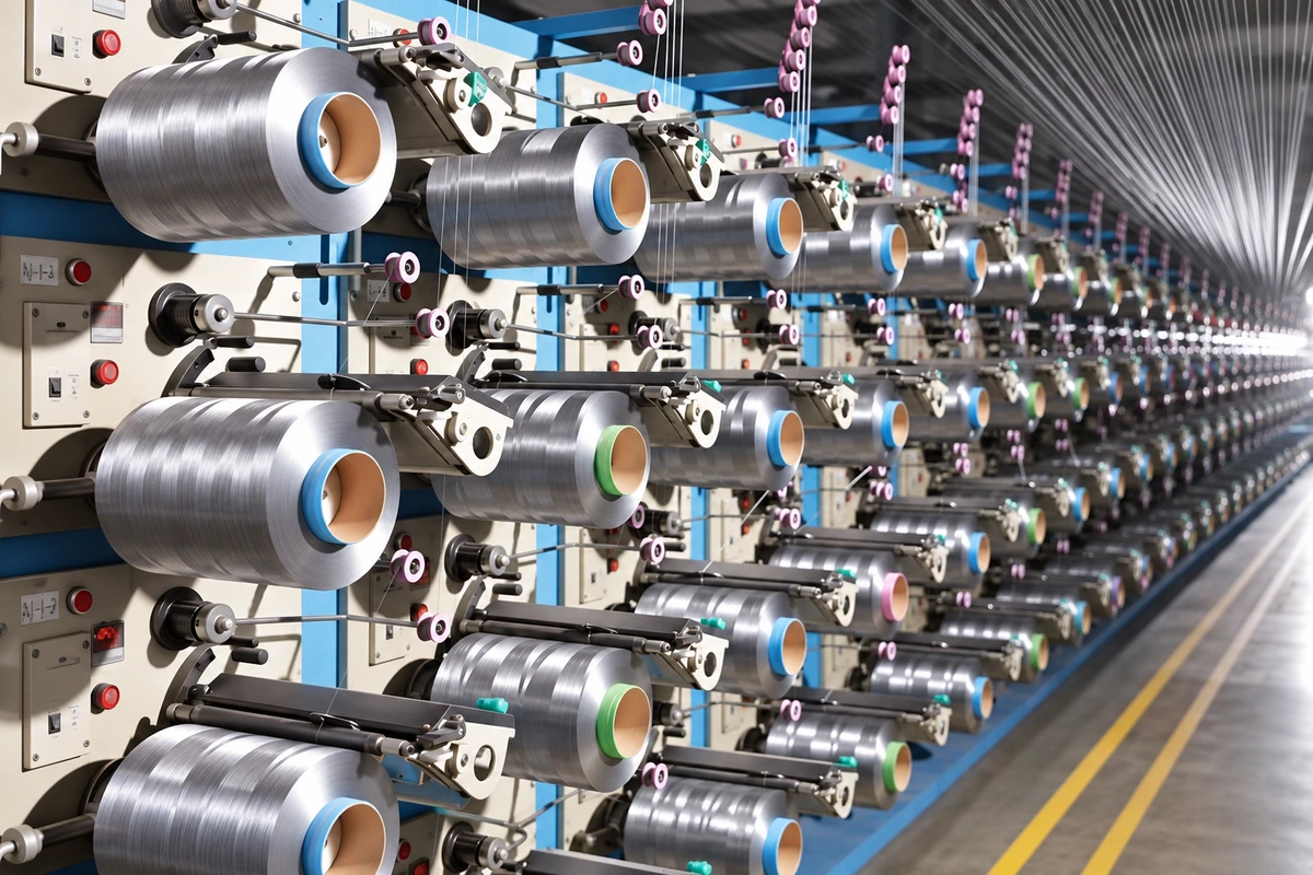 Rows of thread spools feeding a textile machine