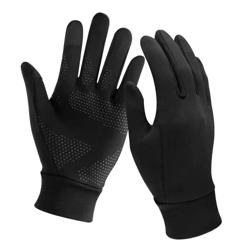 Black gloves showing dotted palms and textured fingertips