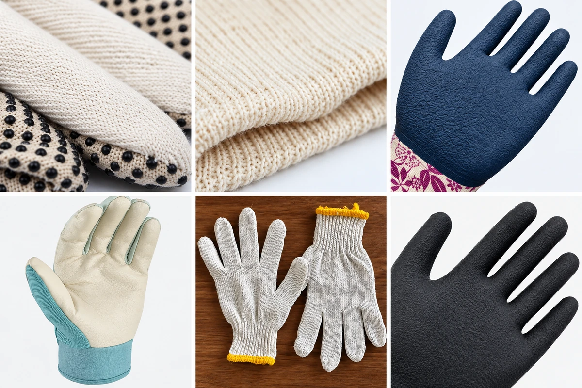Garden gloves showing knit cuffs, dotted grip and coated palms