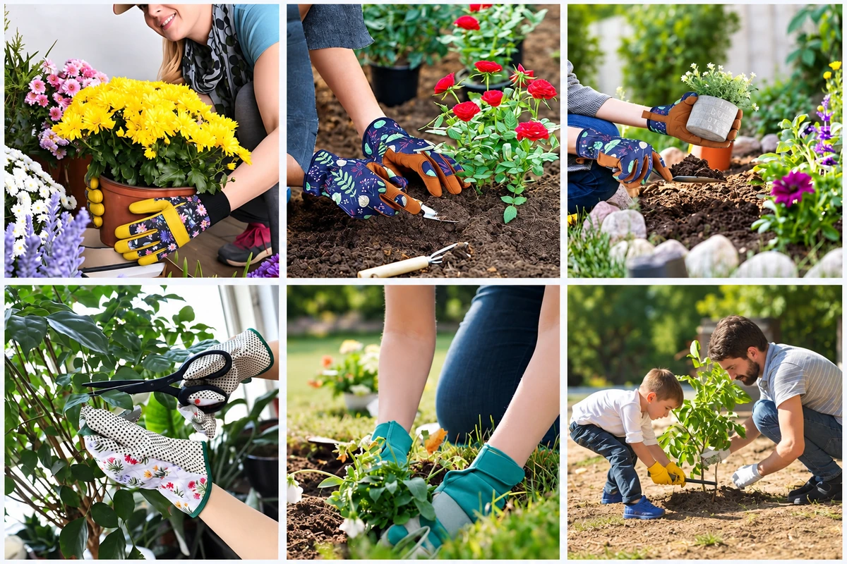 Gloves worn for potting, planting, watering and pruning in gardens
