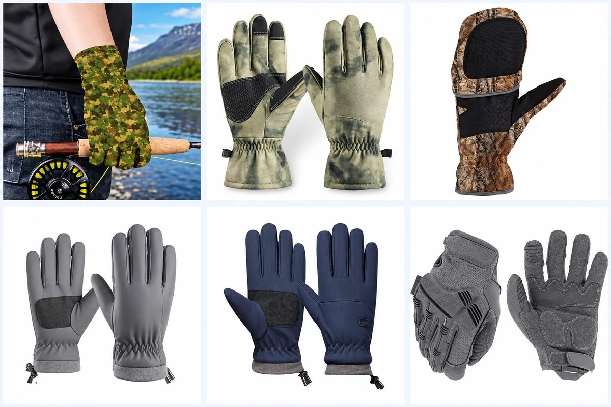 Outdoor gloves with full fingers, open fingers and a fold-back mitten