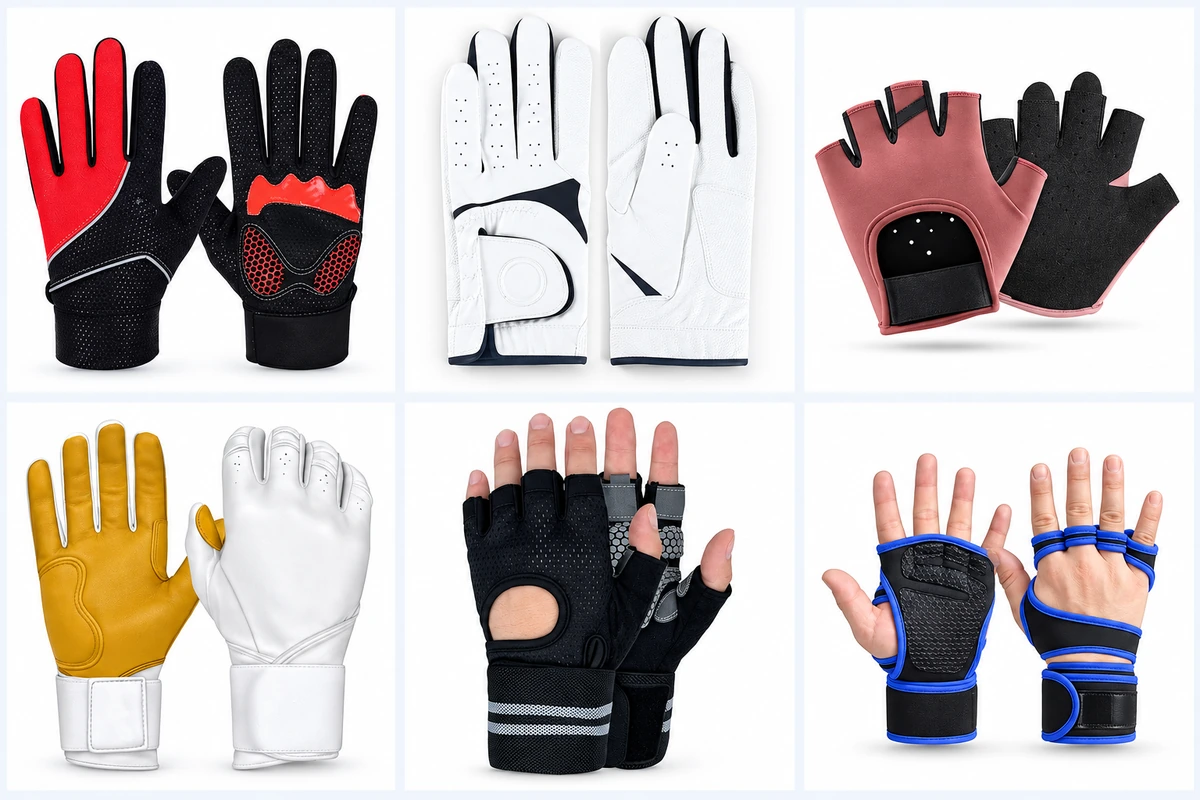 Sports gloves with full or open fingers, padded palms and wrist wraps