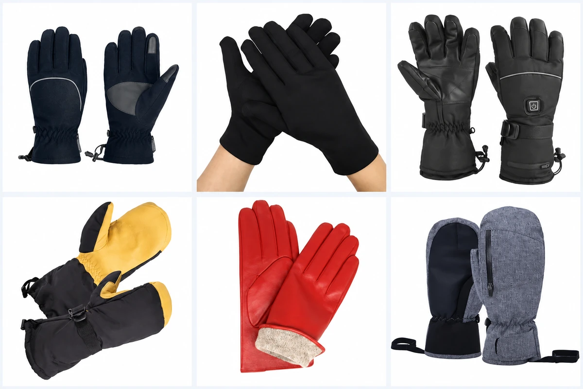 Winter gloves and mittens with long cuffs, controls and exposed lining