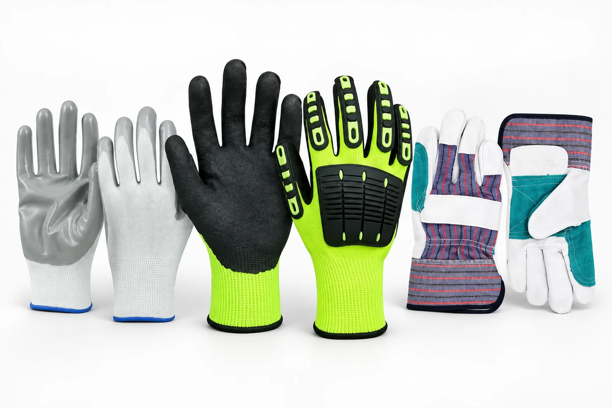 Coated knit gloves, reinforced impact gloves and leather palm work gloves