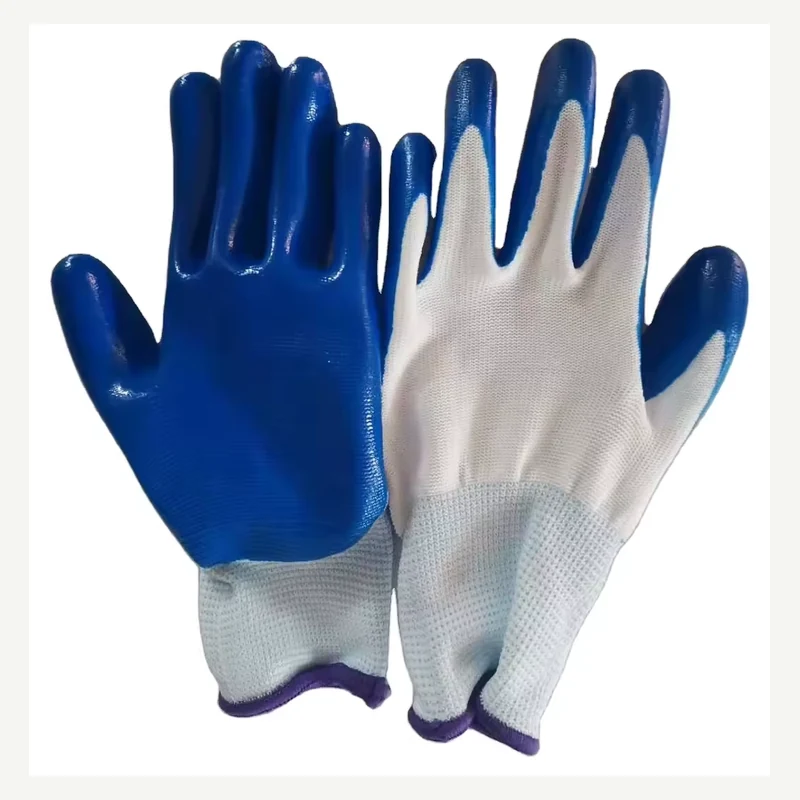 Blue coated gloves with white knitted backs