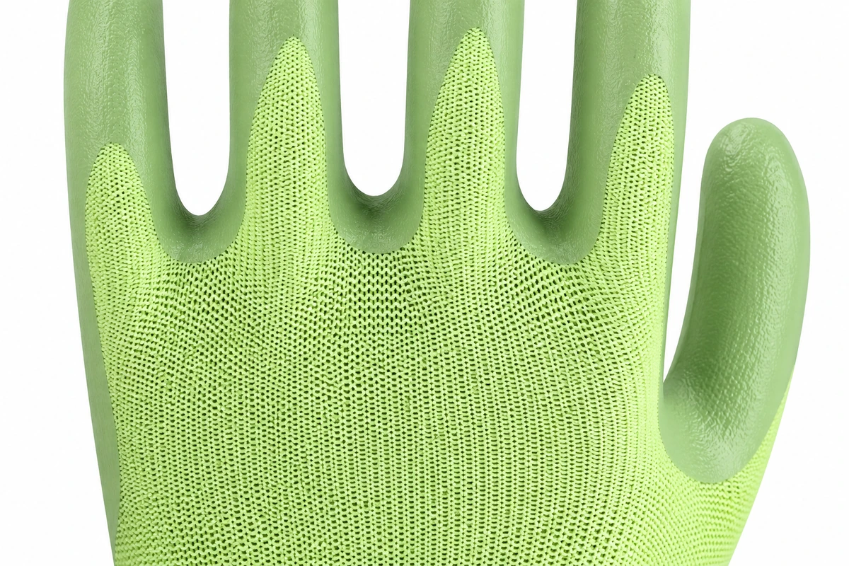 Close-up of a light green knitted glove back