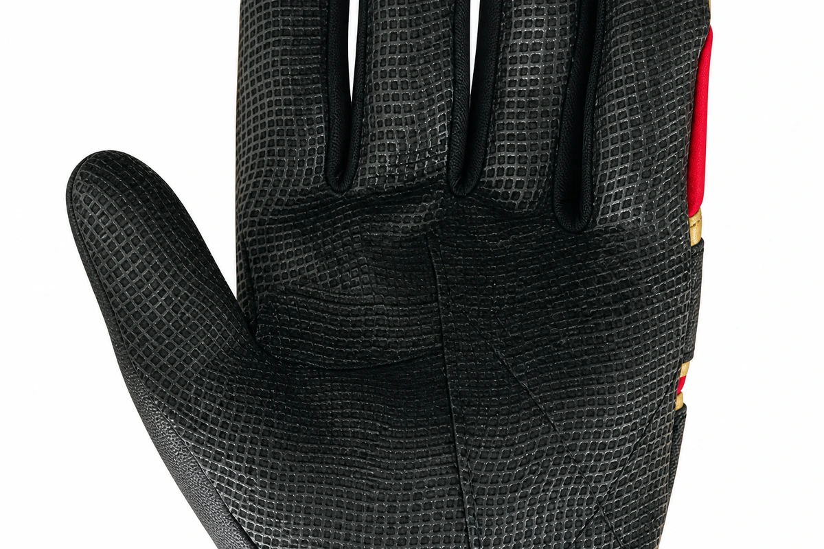 Textured black palm on a batting glove