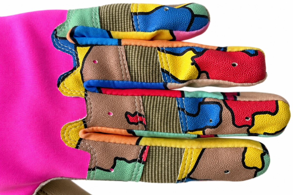 Multicolor printed panels on batting glove fingers