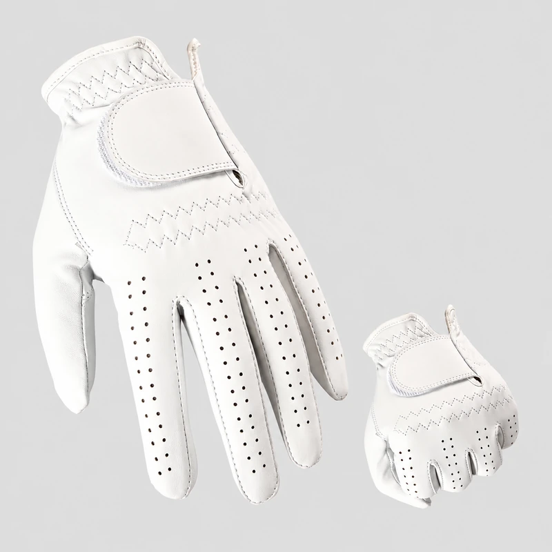 White golf gloves with perforated fingers and wrist closures