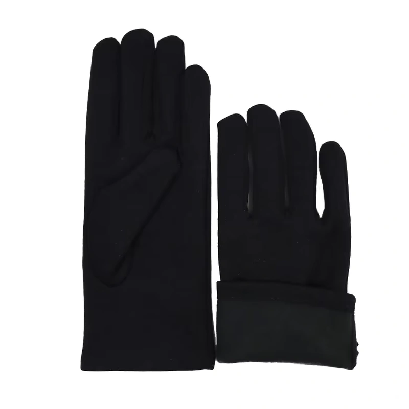 Black fleece gloves with one cuff folded back
