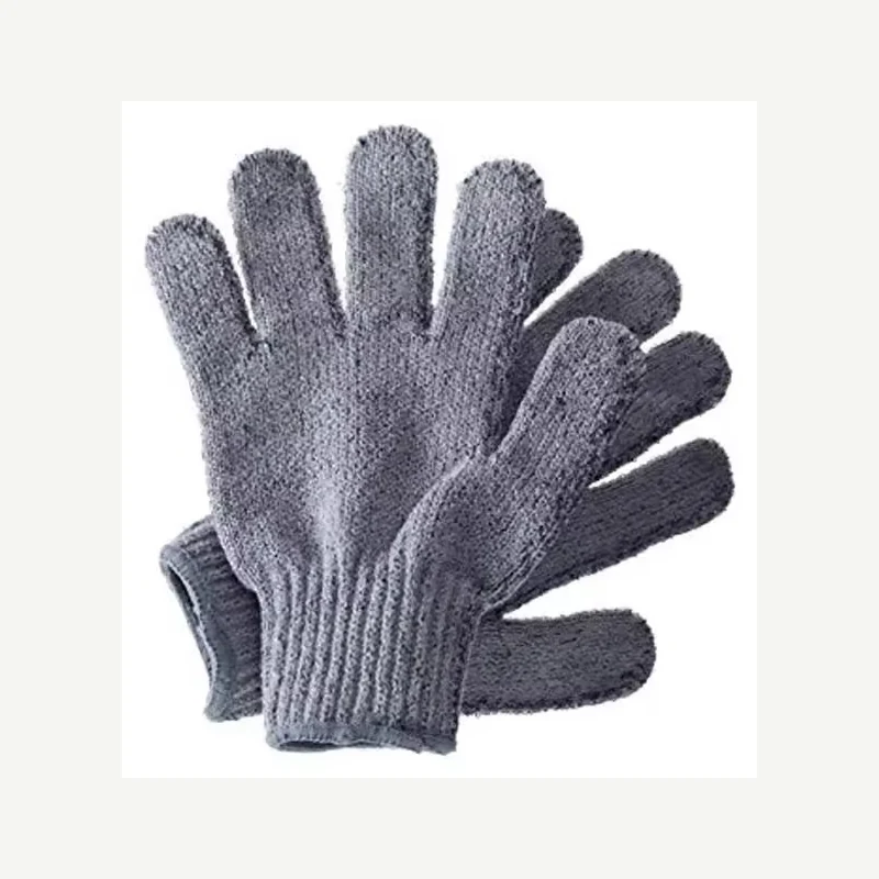 Gray knit gloves displayed as a pair