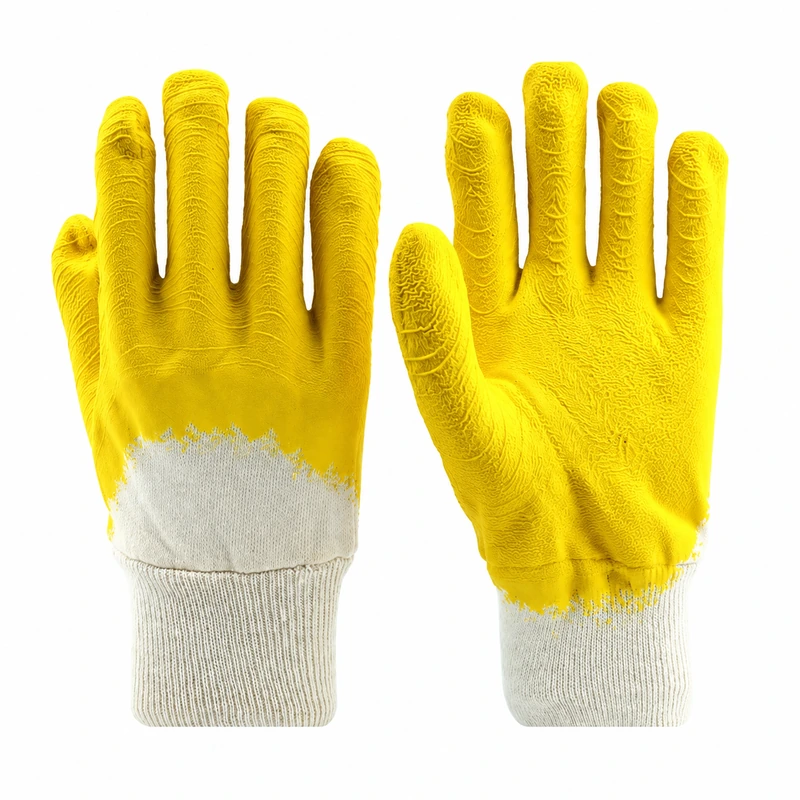 Palm and back views of yellow coated work gloves