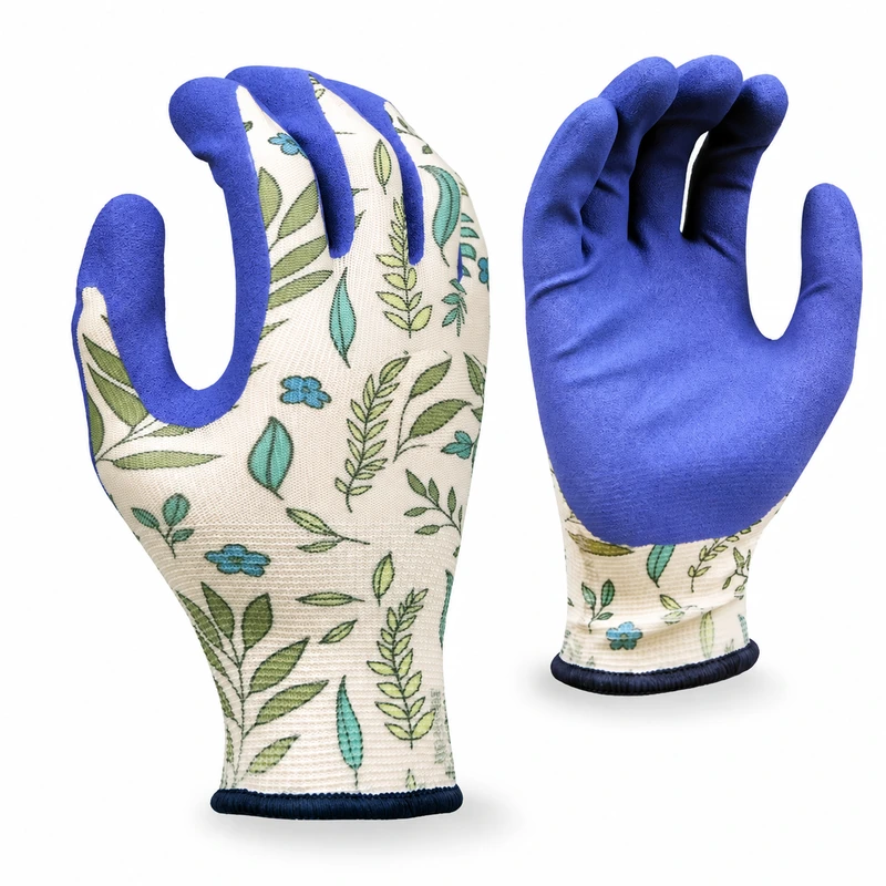 Botanical garden gloves with blue coated palms
