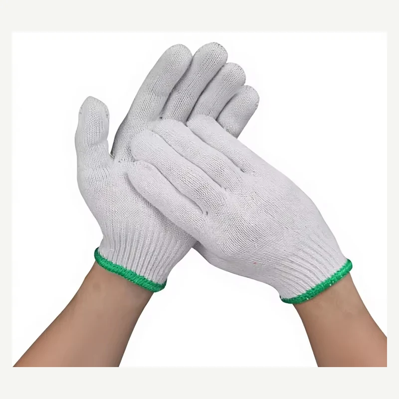 White cotton gloves with green elastic cuffs