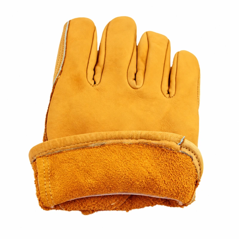 Folded yellow leather glove cuff showing the inner surface