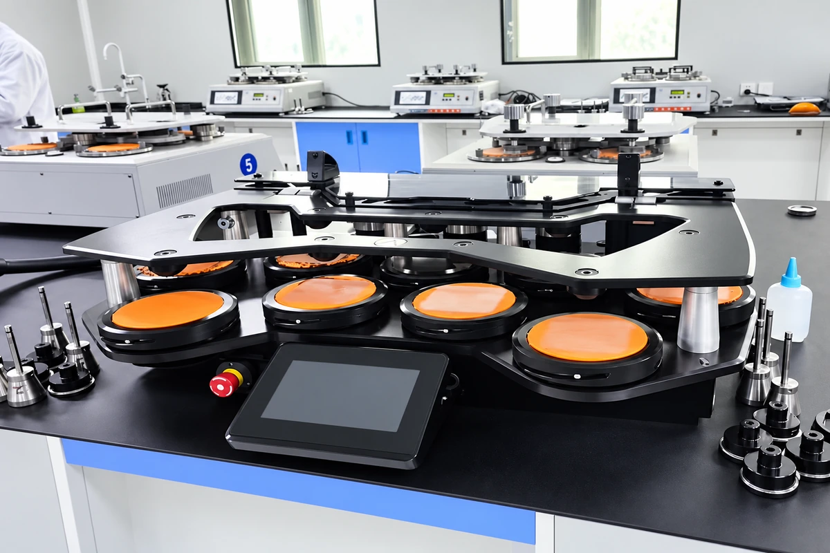 Laboratory material testing equipment with circular specimen holders