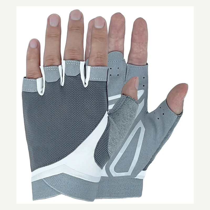 Gray cycling gloves with shaped palm panels