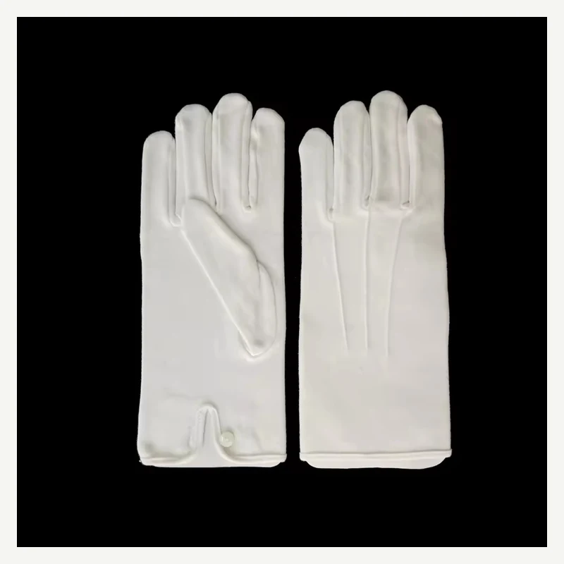 White long-cuff event gloves displayed as a pair
