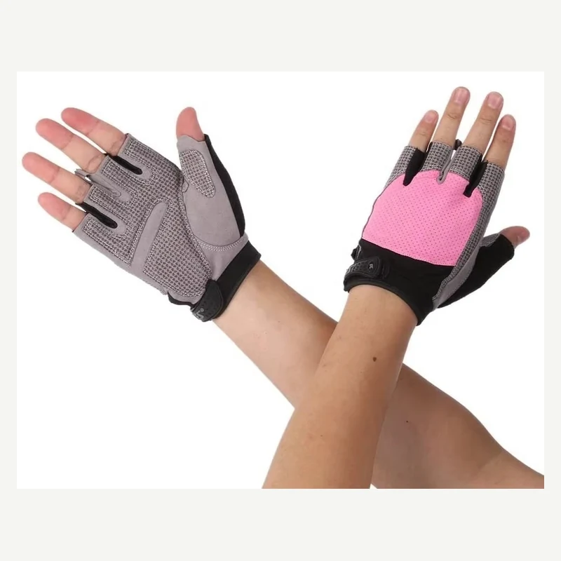 Pink and gray training gloves shown in use