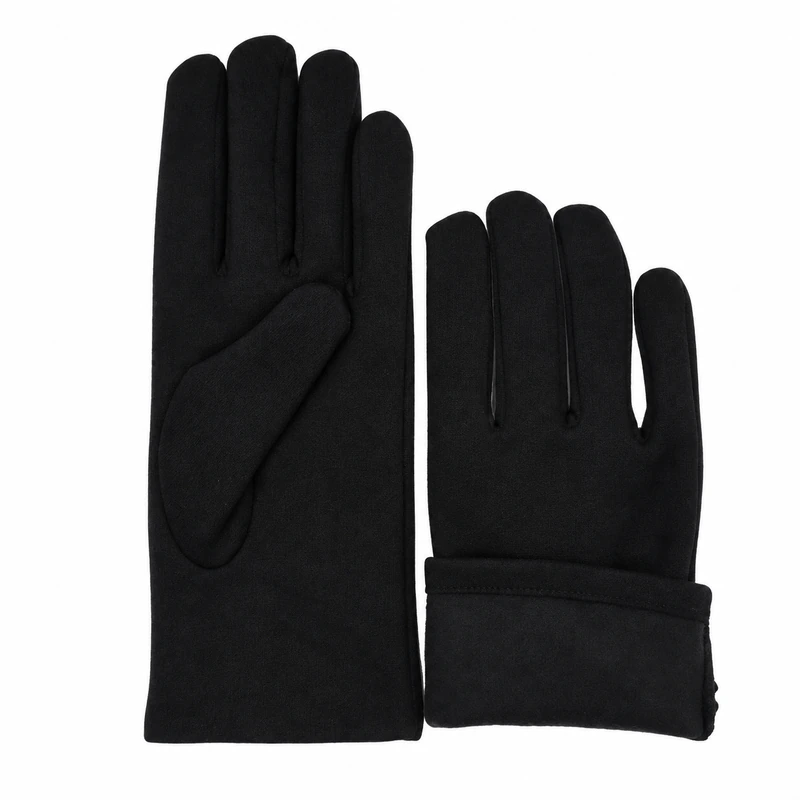 Black fleece gloves with one cuff folded
