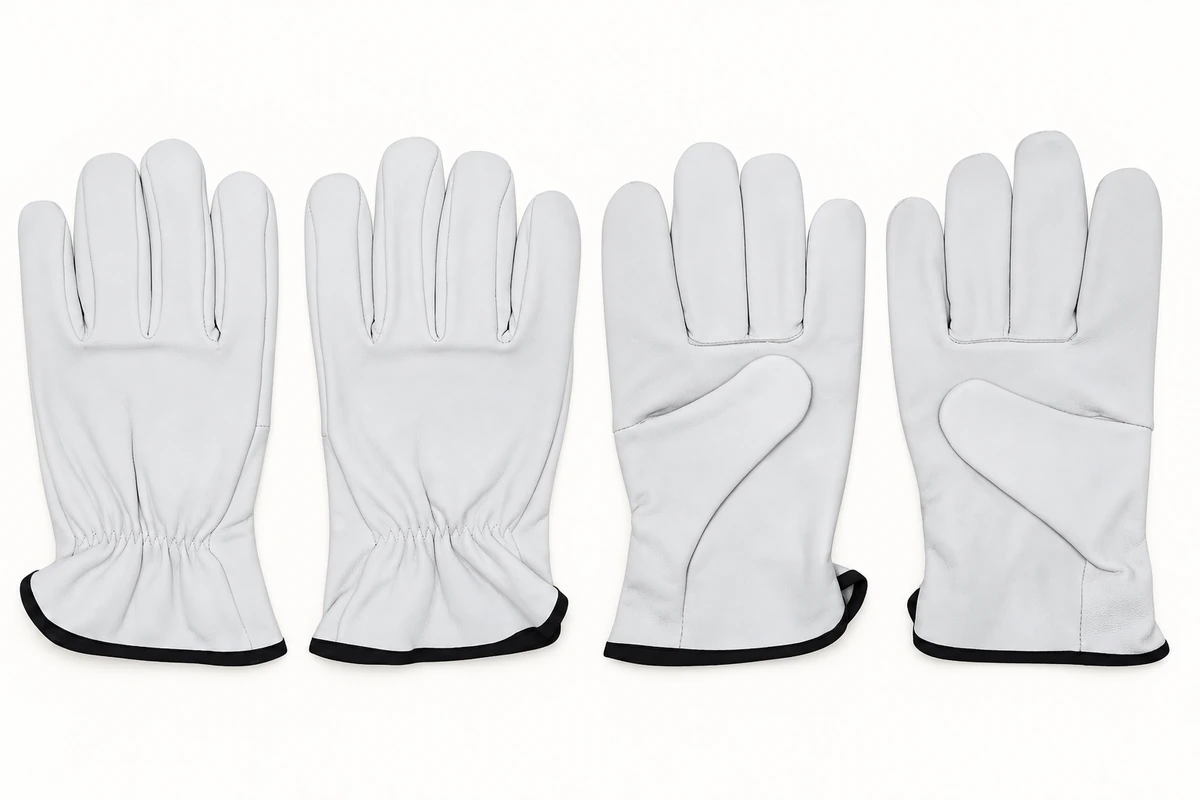 White leather gloves shown from the back and palm for comparison