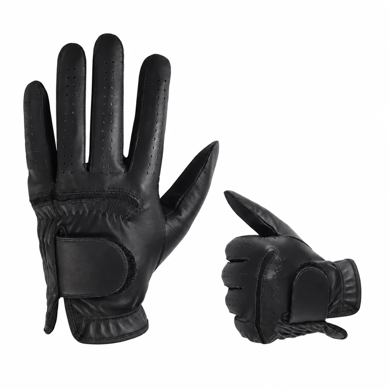 Black golf gloves showing open palm and wrist closure