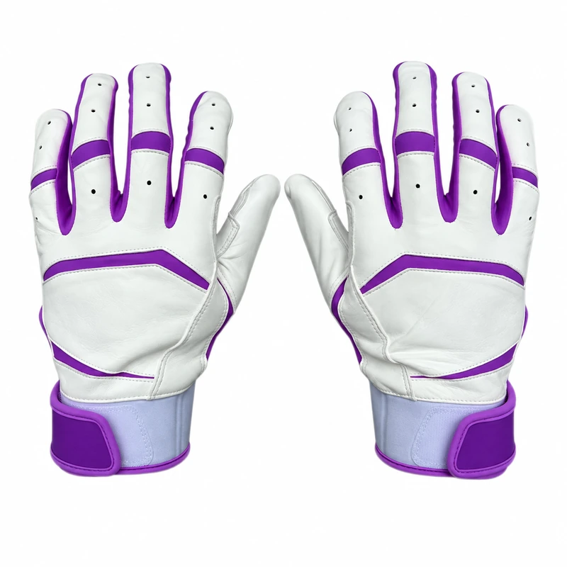 White and purple full-finger batting gloves