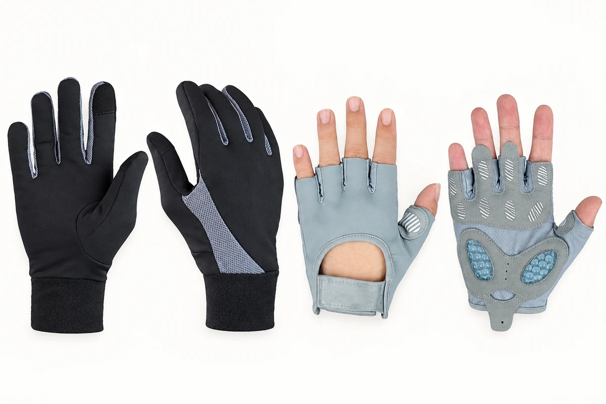 Full-finger black gloves and half-finger gray gloves