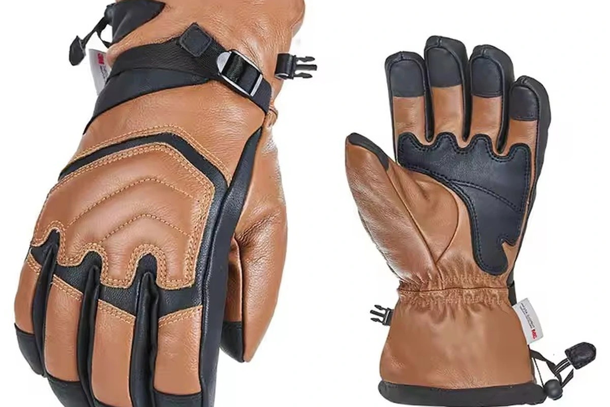 Brown and black gloves with reinforced fingers and adjustable cuffs