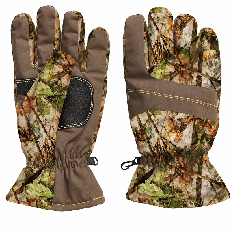 Brown camouflage full-finger gloves showing palm and back