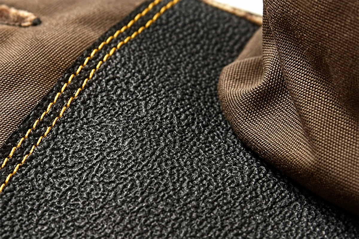 Textured dark palm panel joined to brown glove fabric