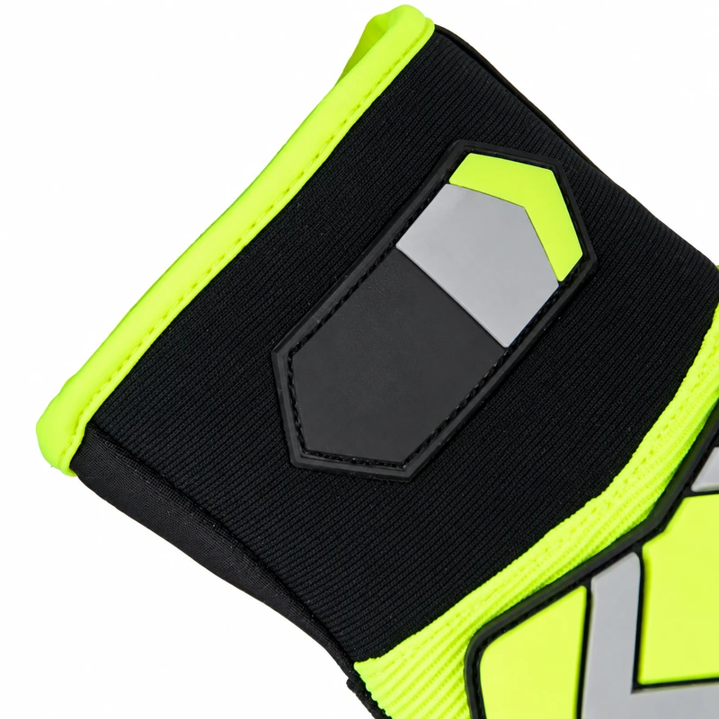 Black wrist closure with lime trim and a plain patch