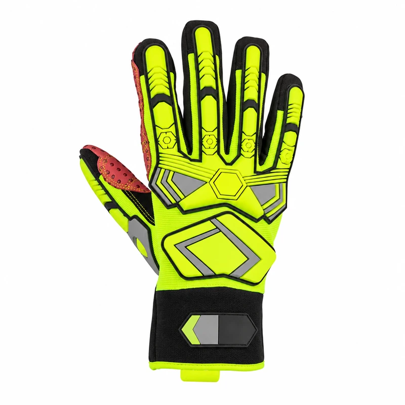 Back view of a lime glove with segmented guards and black wrist closure