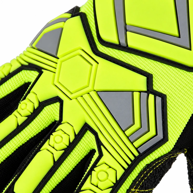 Close-up of lime and gray knuckle guards on a glove