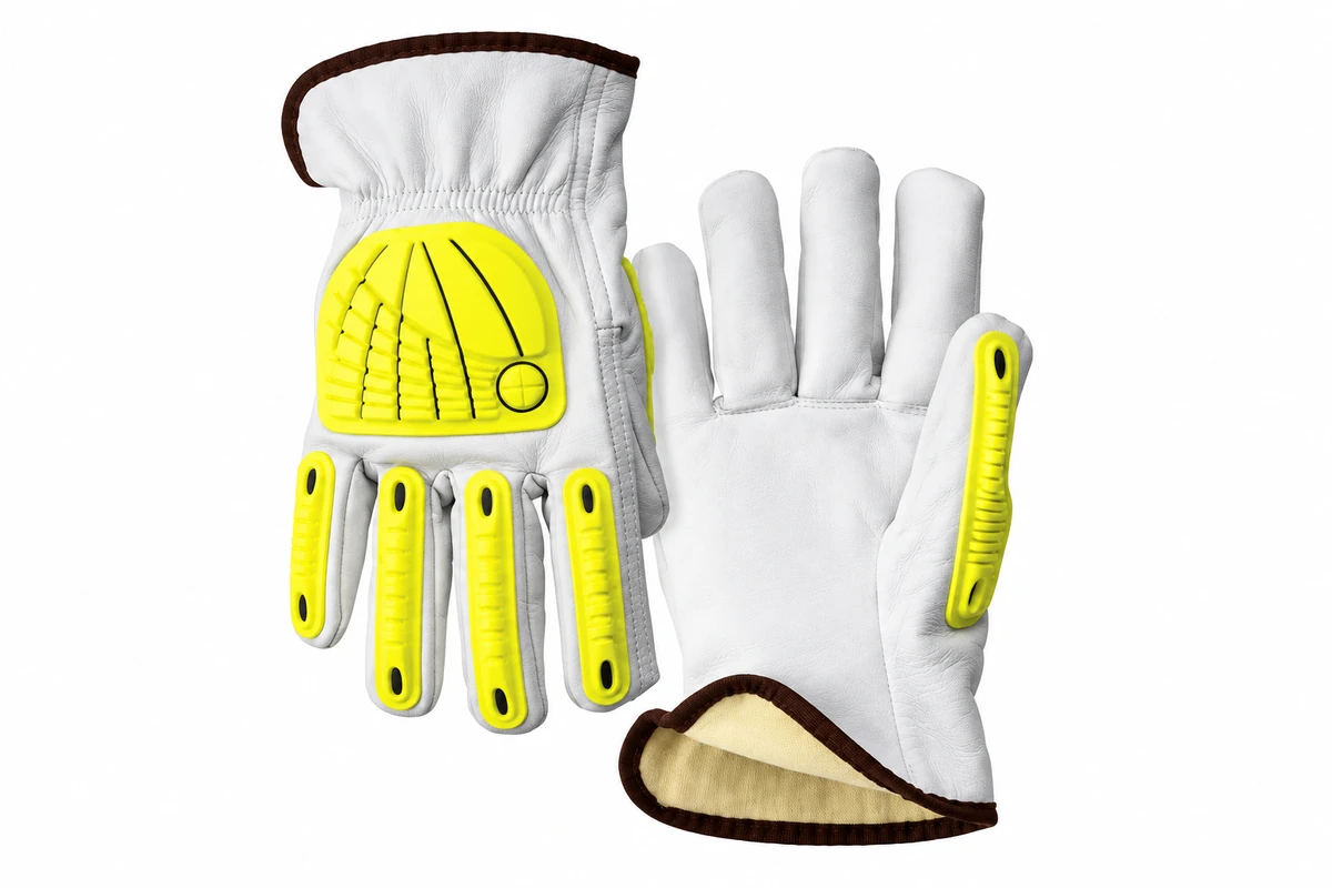 White glove pair with yellow finger and knuckle guards
