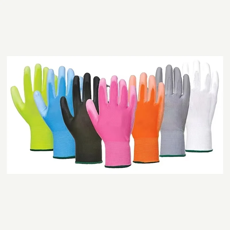 Children's knit garden gloves in green, blue, pink, orange, gray and white