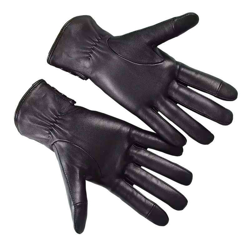 Black leather gloves arranged to show palm and back