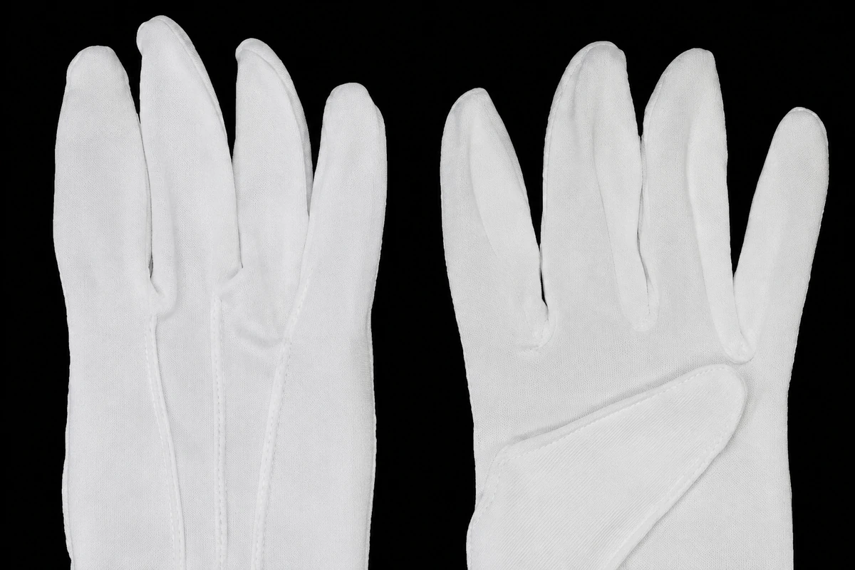 White fabric glove fingers showing seams and plain fabric