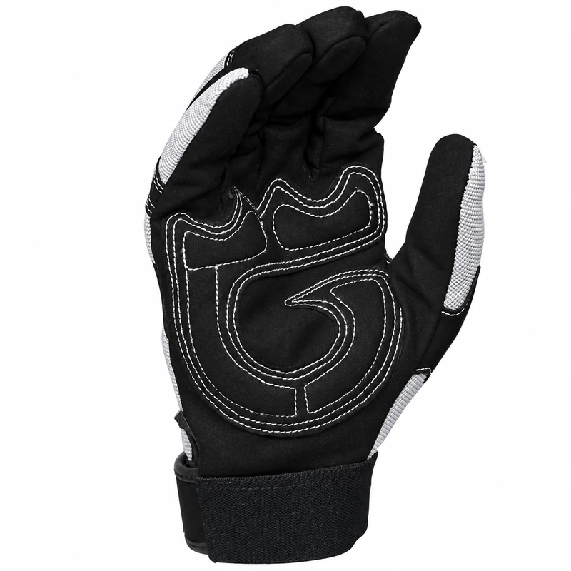 Black glove palm with shaped stitched reinforcement panels