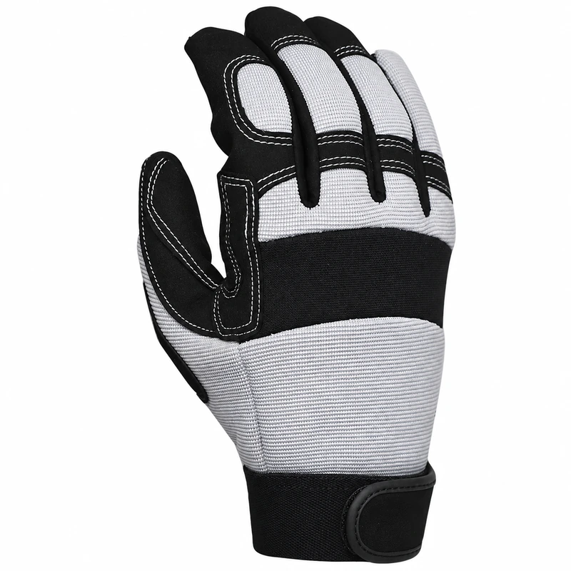Gray glove back with black finger panels and wrist closure