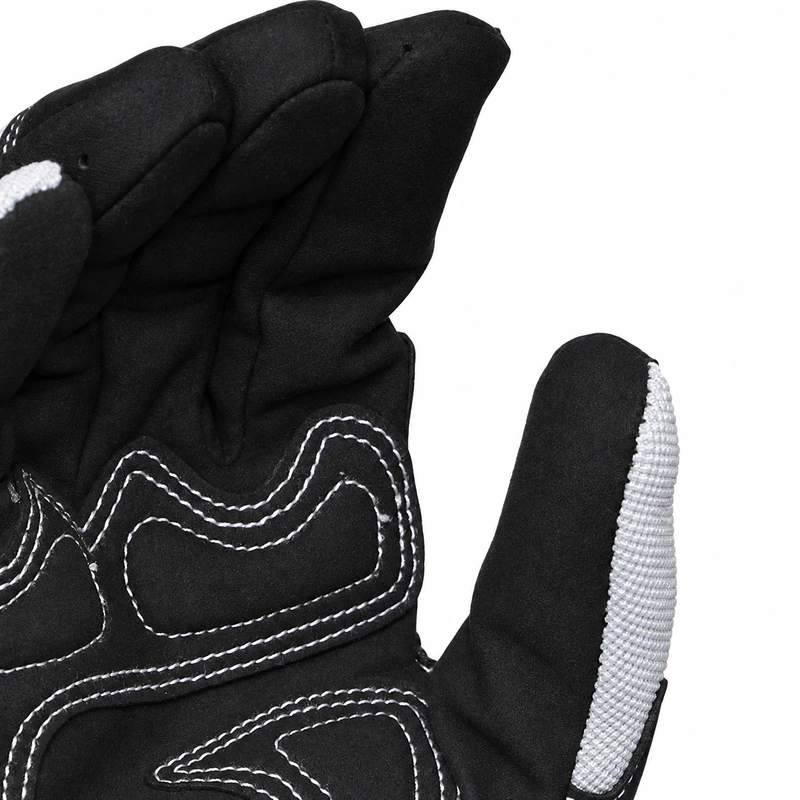 Close-up of white stitching around black palm reinforcement