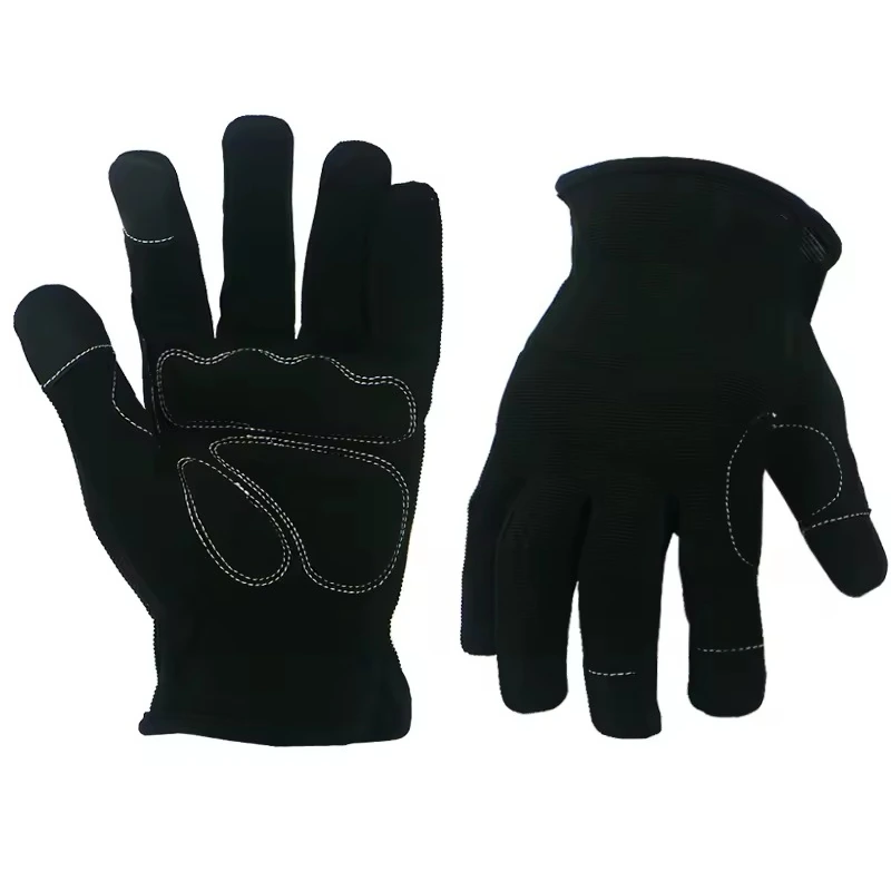 Black mechanic gloves with stitched palm reinforcement