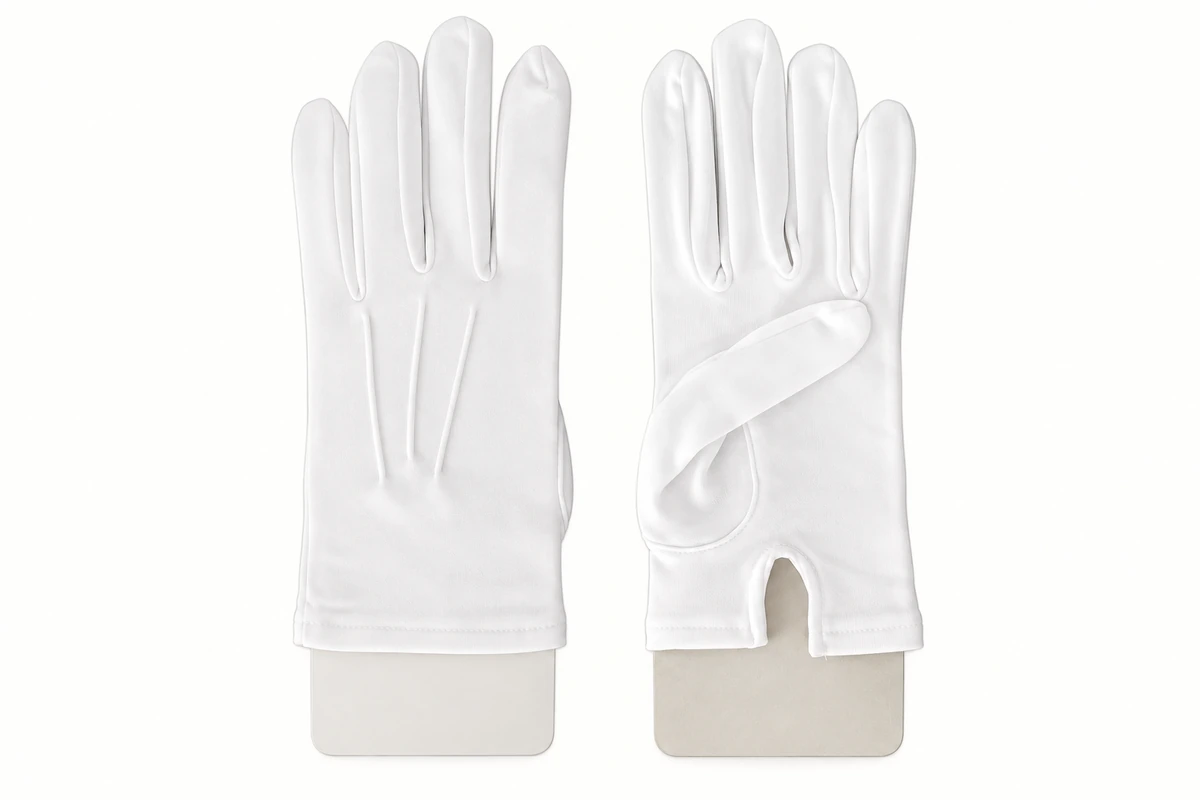 White formal glove pair showing back seams, palm and wrist opening
