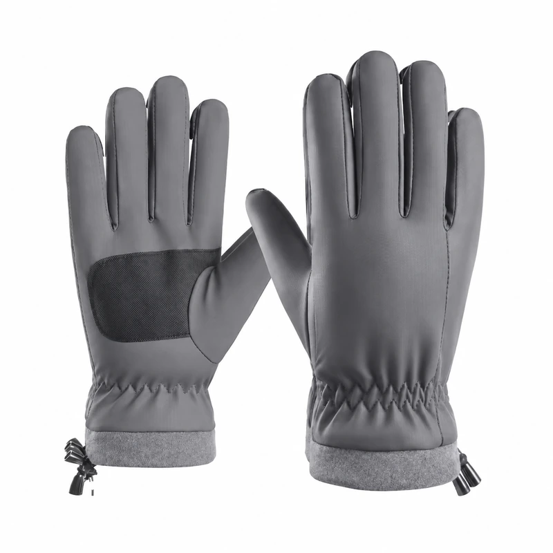 Gray full-finger outdoor gloves with dark palm panels