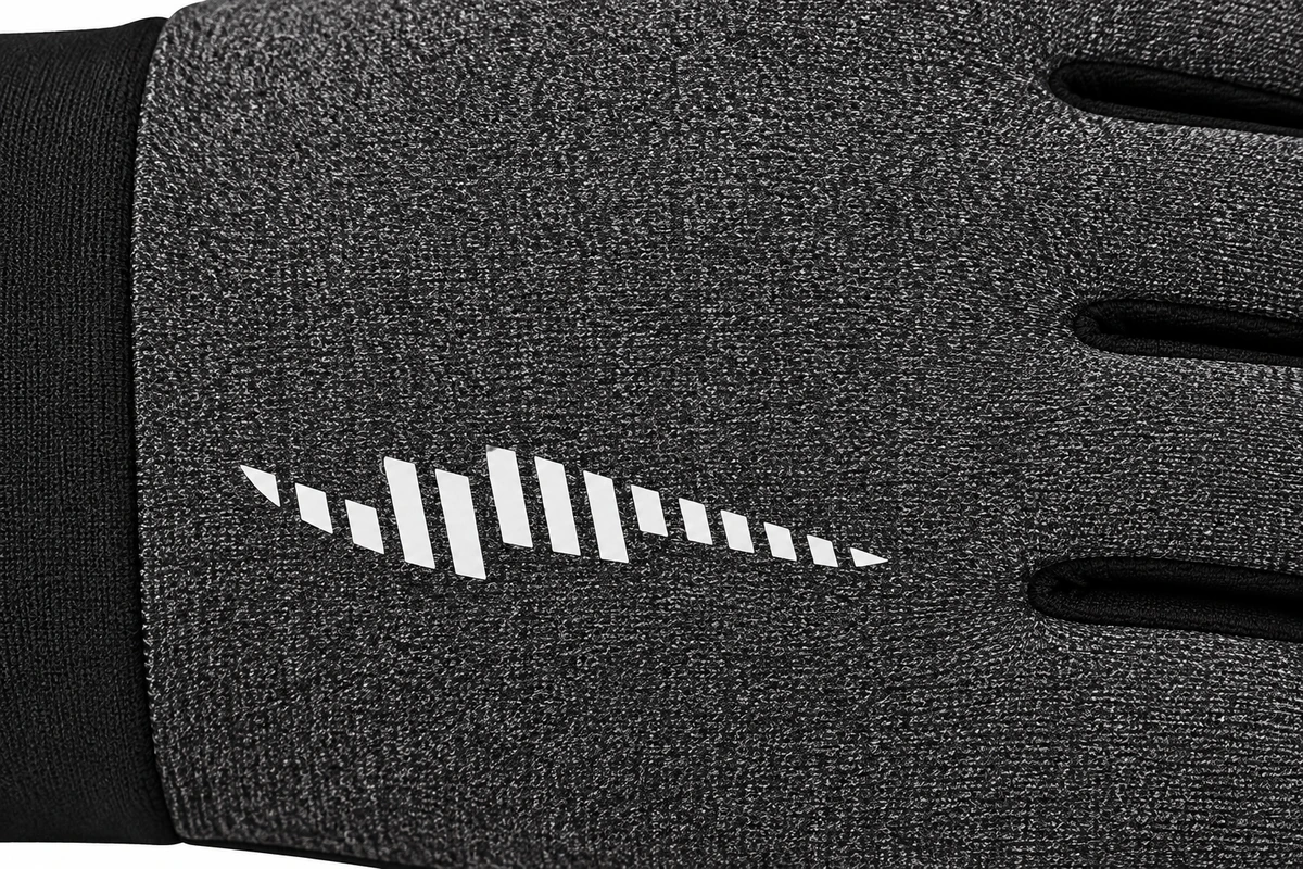 White geometric print on gray glove fabric