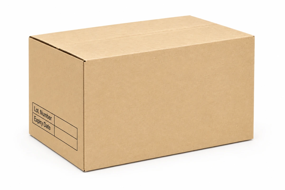 Cardboard glove carton showing blank lot number and expiry date fields