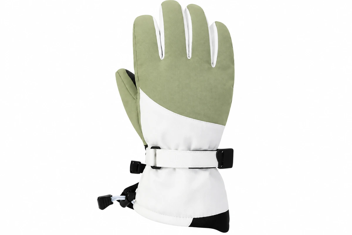 Olive and white glove back with a wrist strap