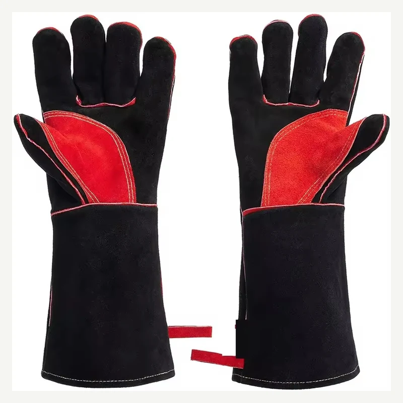 Black and red welding gauntlets showing palm and back