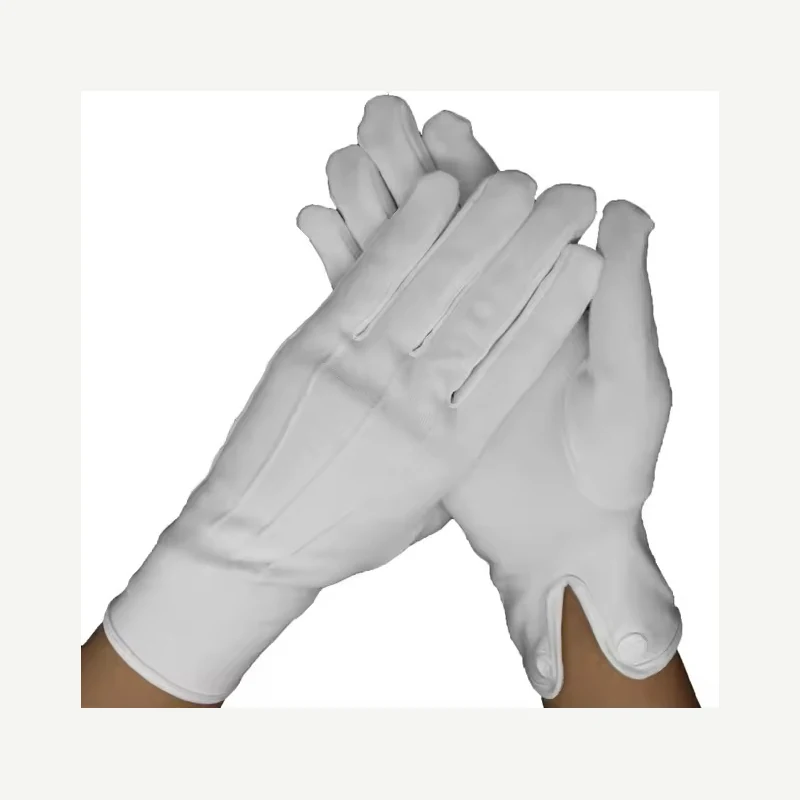 Light gray full-finger gloves worn on crossed hands