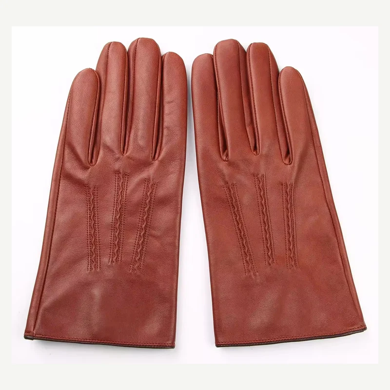 Rust leather fashion gloves with extended cuffs